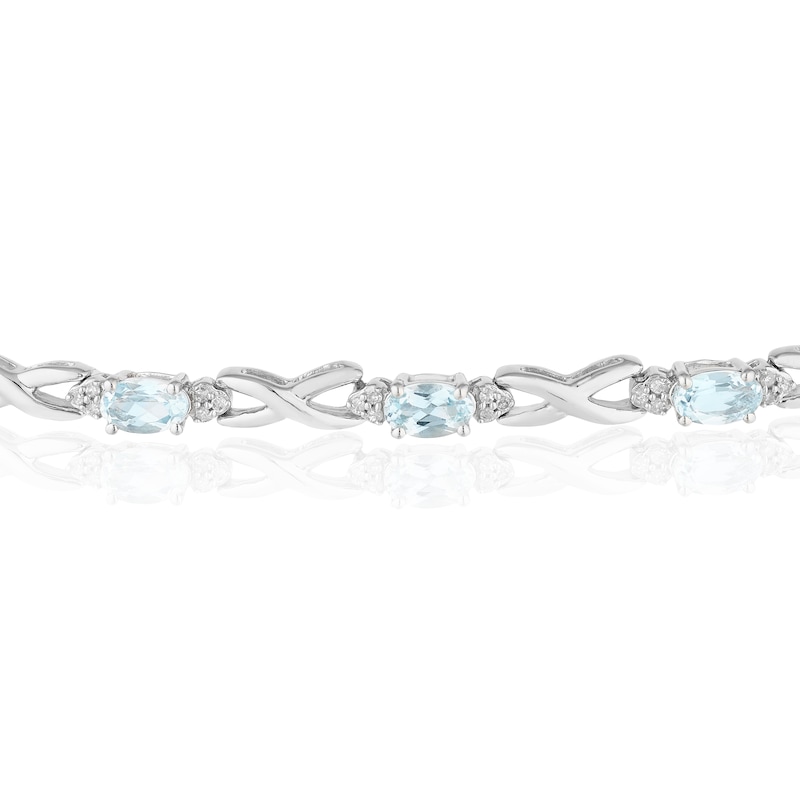 Sterling Silver Aquamarine 0.20ct Diamond Total Bracelet