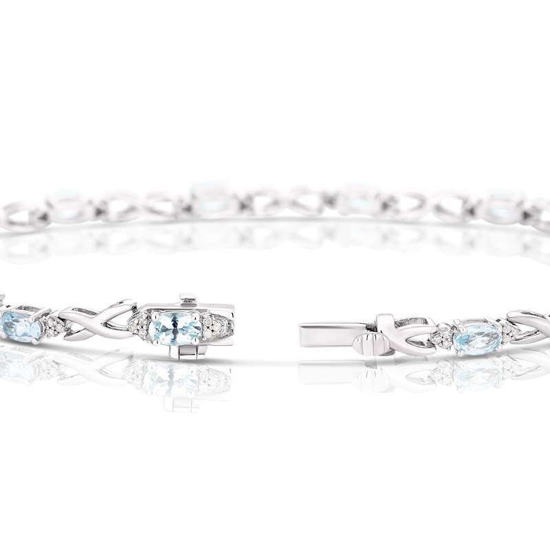 Sterling Silver Aquamarine 0.20ct Diamond Total Bracelet