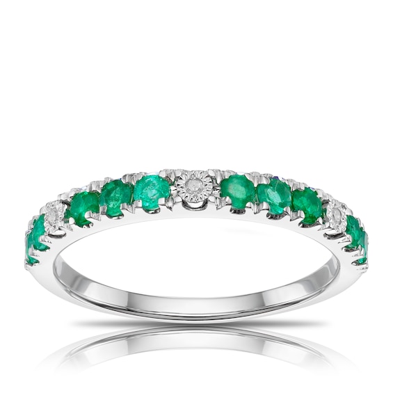 9ct White Gold Emerald and Diamond Eternity Ring
