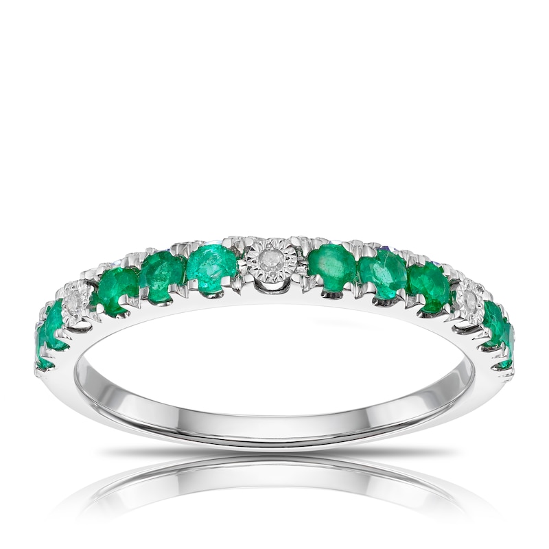 9ct White Gold Emerald & Diamond Eternity Ring