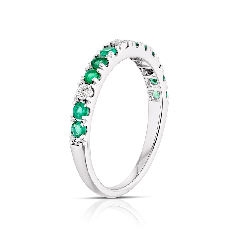 9ct White Gold Emerald & Diamond Eternity Ring | H.Samuel