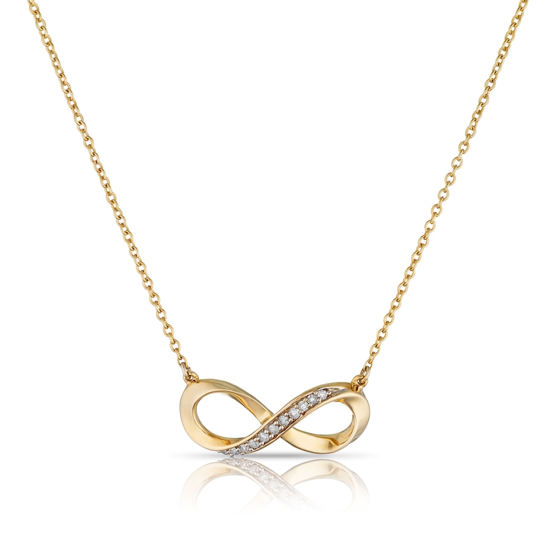 Main Image 1 of 9ct Yellow Gold 0.05ct Diamond Twist Infinity Pendant
