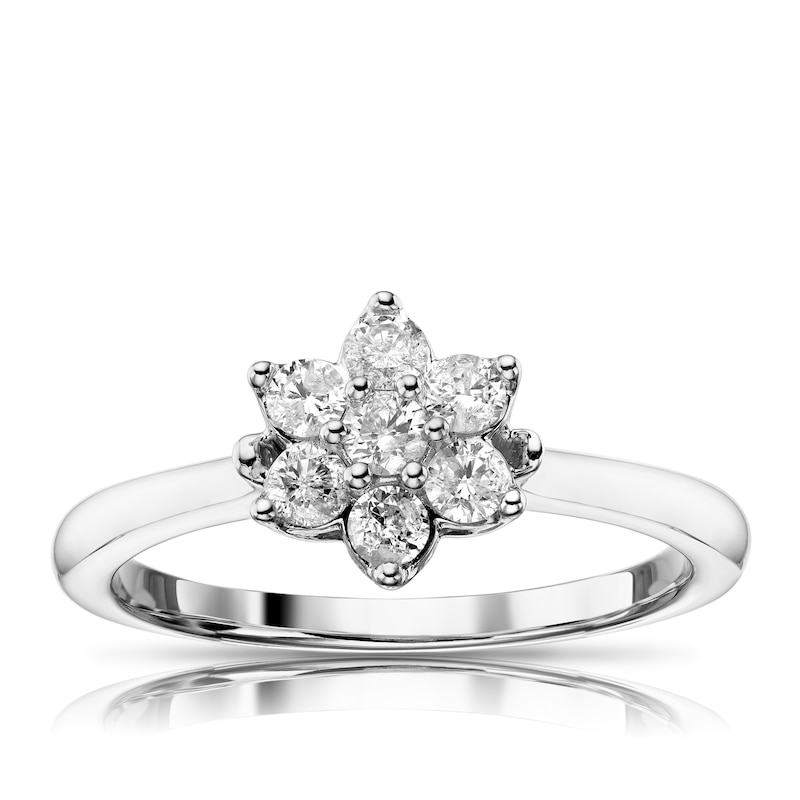 9ct White Gold 0.50ct Diamond Total Flower Cluster Ring