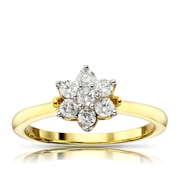 9ct Yellow Gold 0.50ct Diamond Total Flower Cluster Ring