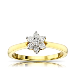 Engagement Ring 9ct Yellow Gold Total Flower Cluster 0.25ct Diamond Ring