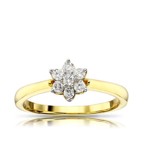 Engagement Ring 9ct Yellow Gold Total Flower Cluster 0.25ct Diamond Ring