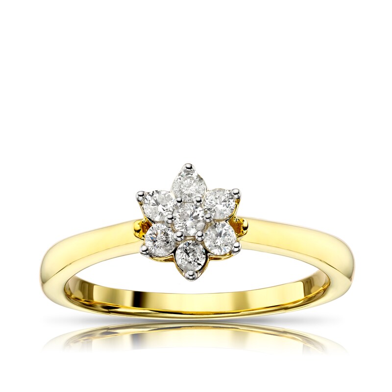 Main Image 1 of 9ct Yellow Gold 0.25ct Diamond Total Flower Cluster Ring