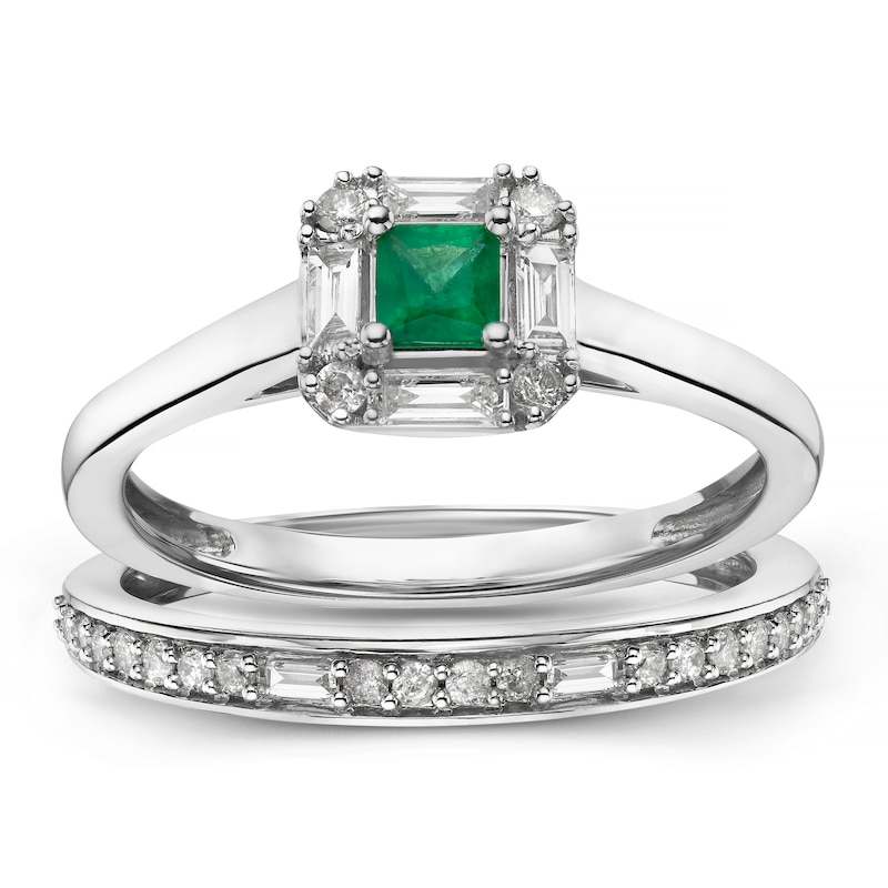 Main Image 1 of Perfect Fit 9ct White 0.33ct Diamond & Emerald Bridal Set