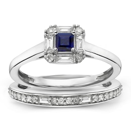 Perfect Fit 9ct White 0.33ct Diamond & Sapphire Bridal Set