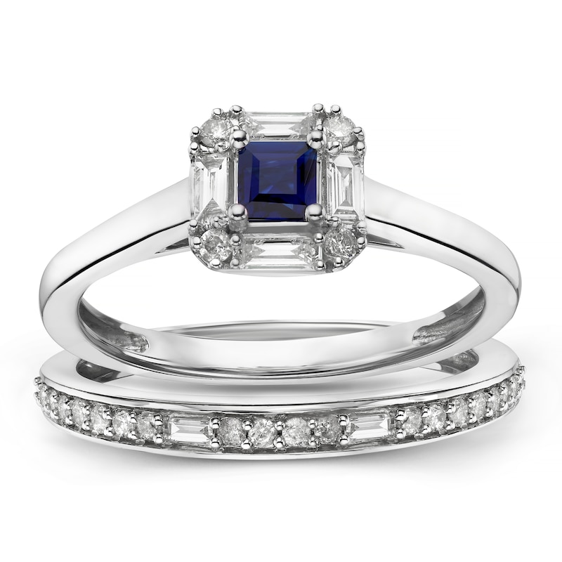Main Image 1 of Perfect Fit 9ct White 0.33ct Diamond & Sapphire Bridal Set