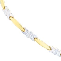 9ct Two-Tone Gold Diamond Cut Kiss Link Bracelet