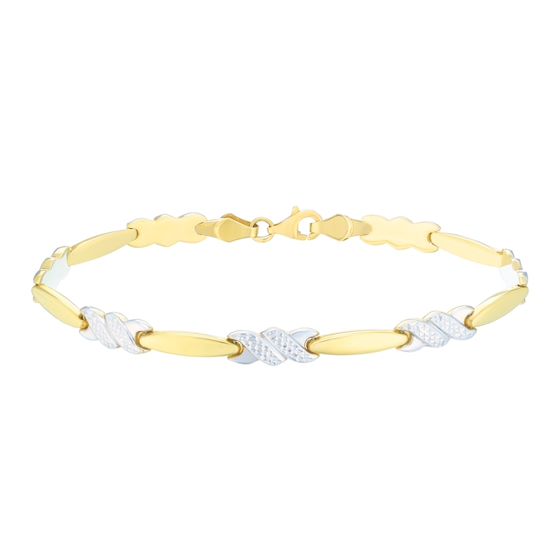 Main Image 2 of 9ct Two-Tone Gold Diamond Cut Kiss Link Bracelet