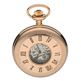 Men's Rose Gold Plated Skeleton Pocket Watch