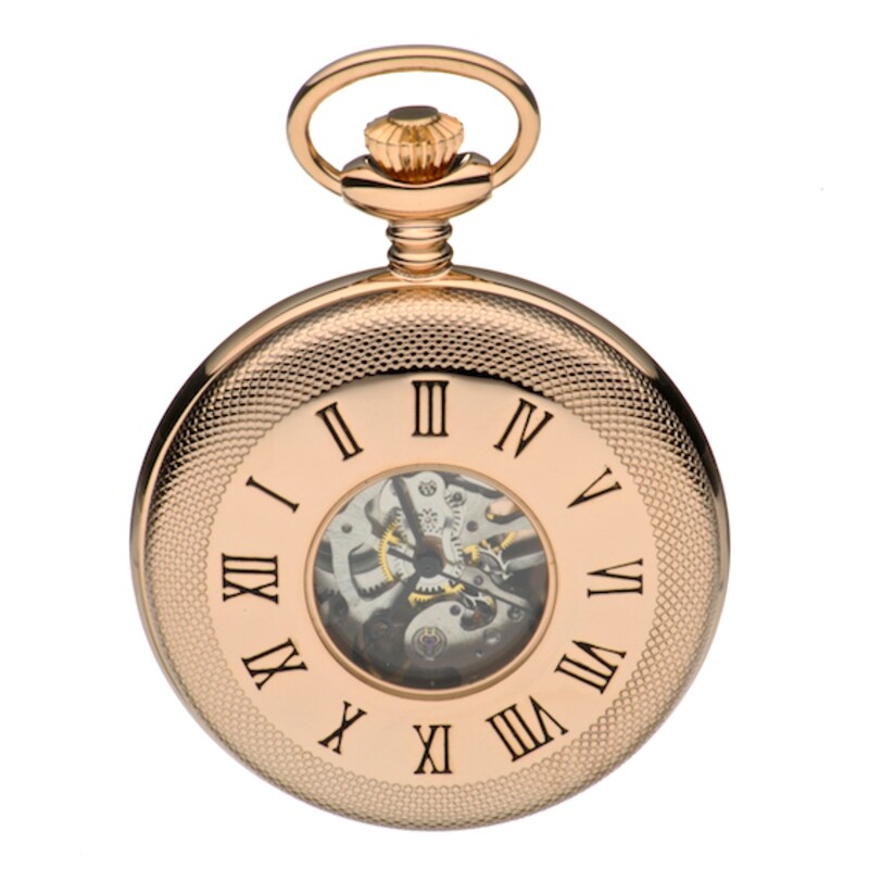 Men's Rose Gold Plated Skeleton Pocket Watch