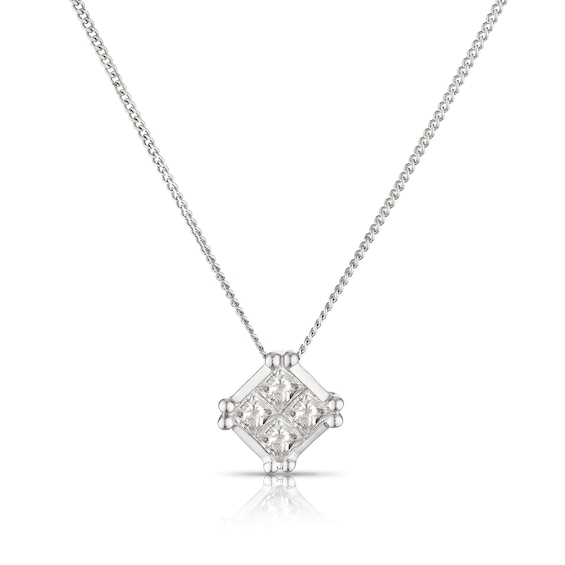 9ct White Gold 0.25ct Diamond Total Square Necklace