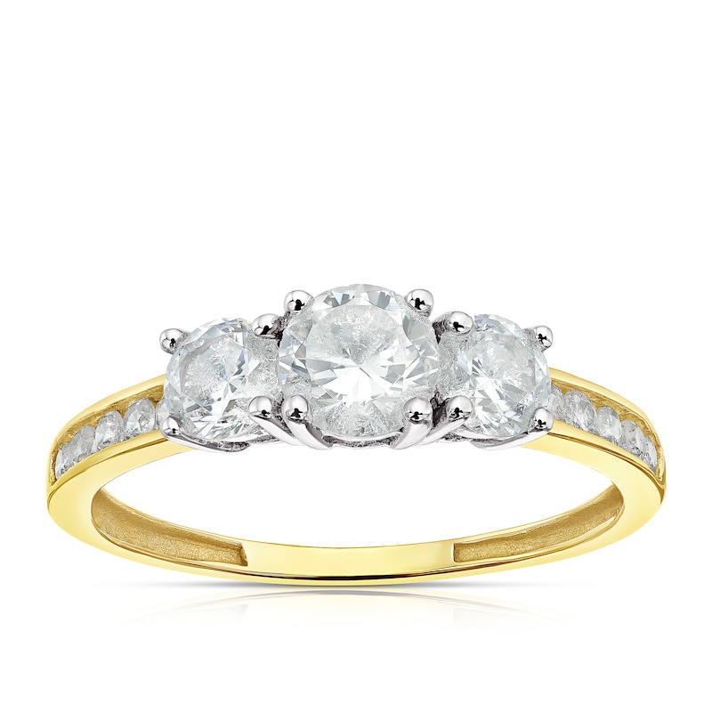 Main Image 1 of 9ct Yellow Gold Cubic Zirconia Trilogy Ring