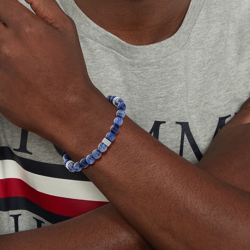 Tommy Hilfiger Men's Blue Beaded Monogram Bracelet