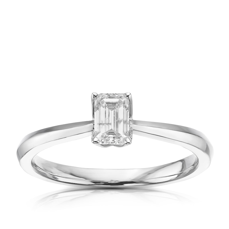 Main Image 1 of 18ct White Gold 0.40ct Emerald Cut Solitaire Ring