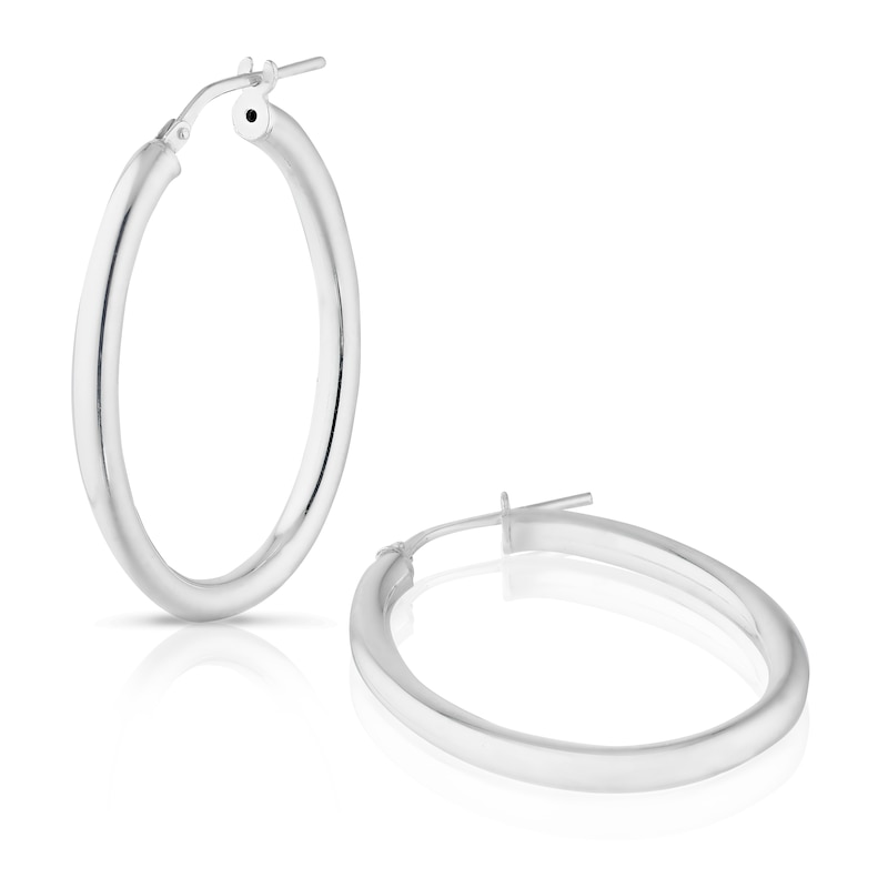 Main Image 1 of Sterling Silver Large Oval Shaped Hoop Earrings