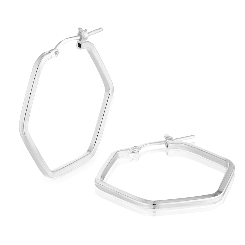 Main Image 1 of Sterling Silver Hexagon Hoop Earrings