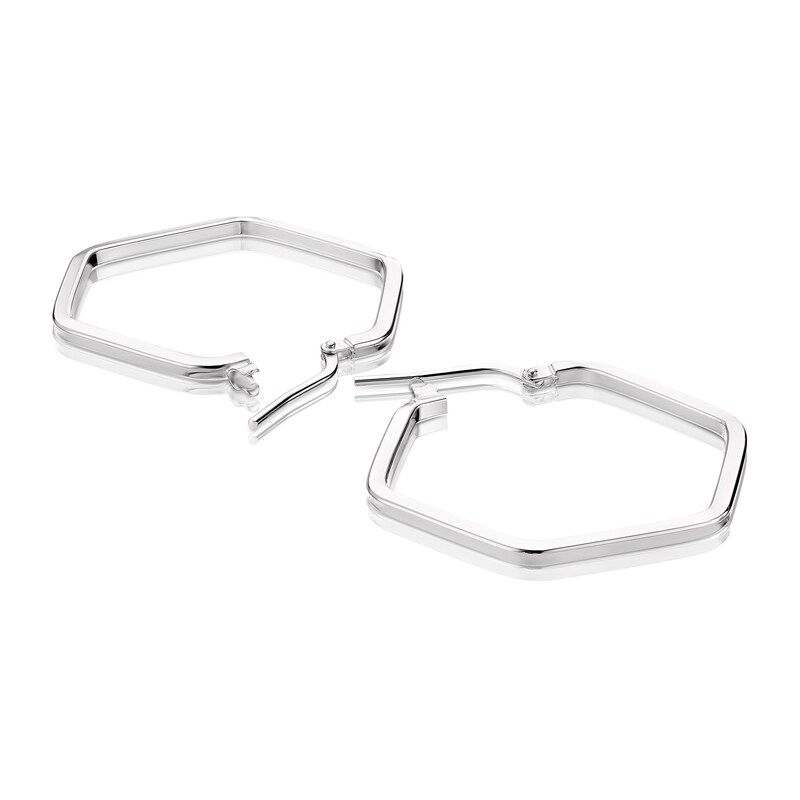 Main Image 2 of Sterling Silver Hexagon Hoop Earrings