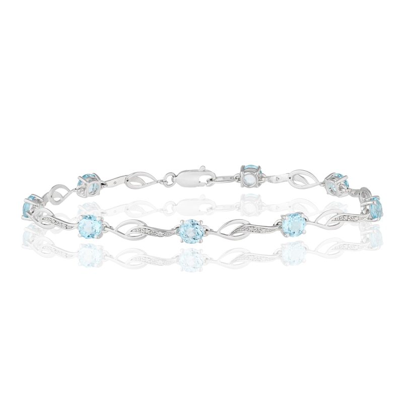 Main Image 1 of Sterling Silver Blue Topaz & 0.06ct Diamond Bracelet
