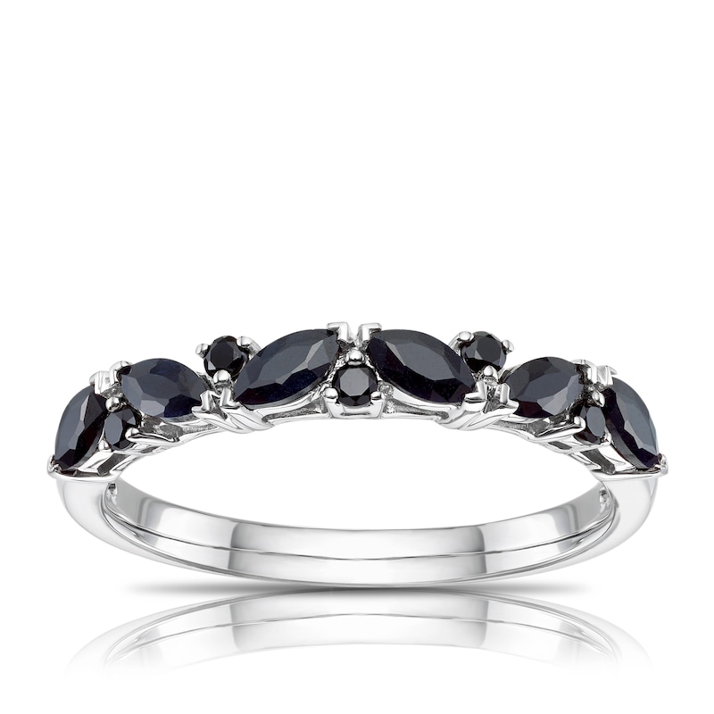 9ct White Gold Black Sapphire Marquise Cut Eternity Ring