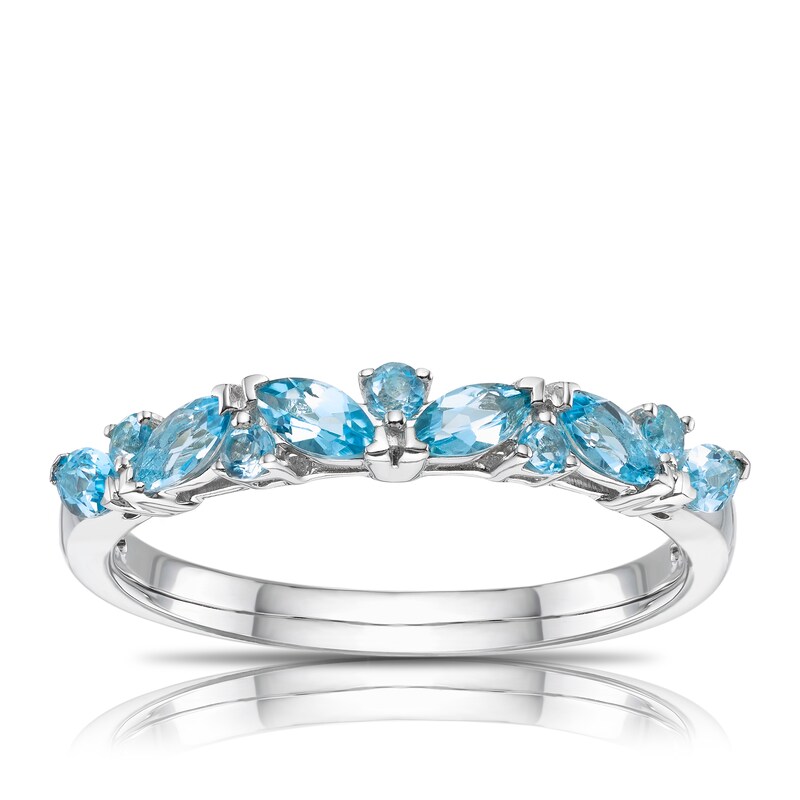 9ct White Gold Blue Topaz Marquise Cut Eternity Ring