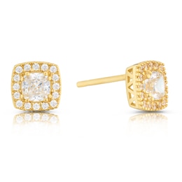9ct Yellow Gold & Cubic Zirconia Cushion Cut Stud Earrings