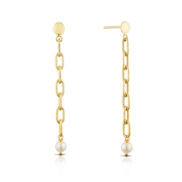 9ct Yellow Gold & Pearl Paper Link Earrings