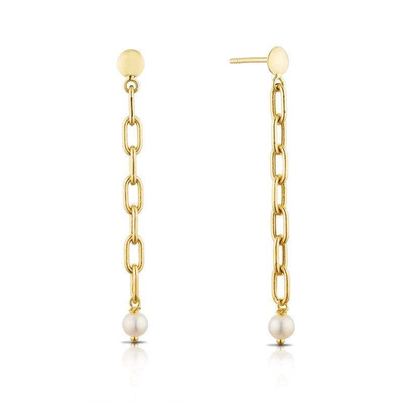 9ct Yellow Gold & Pearl Paper Link Earrings