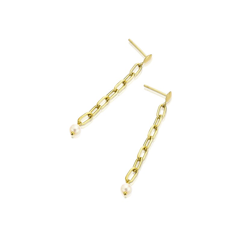 9ct Yellow Gold & Pearl Paper Link Earrings