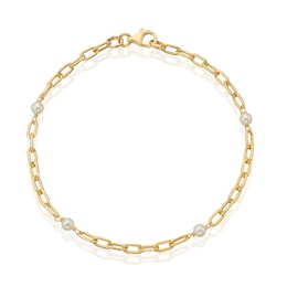 9ct Yellow Gold & Pearl Paper Link Bracelet