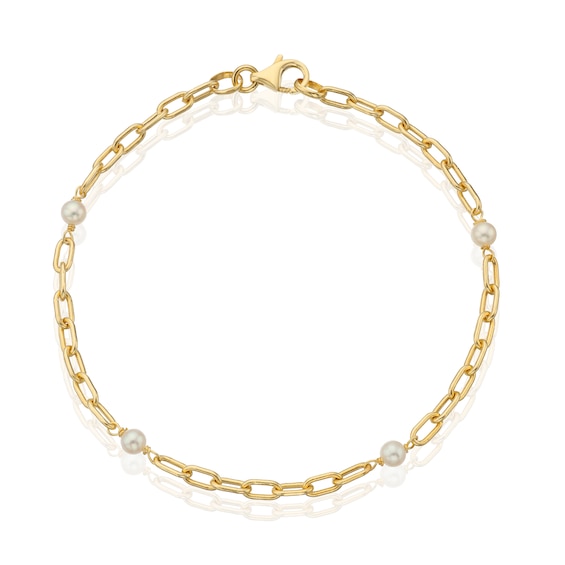 9ct Yellow Gold and Pearl Paper Link Bracelet