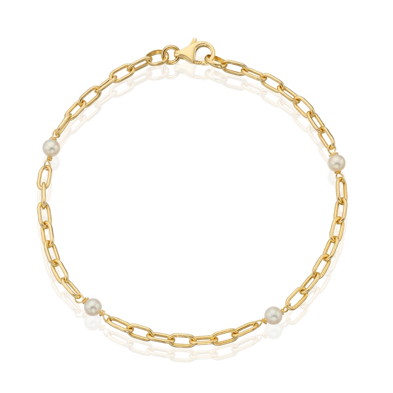 9ct Yellow Gold & Pearl Paper Link Bracelet