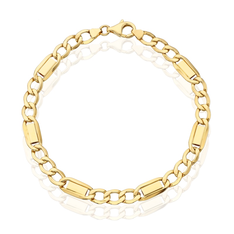 9ct Yellow Gold Link Station Curb Chain Bracelet