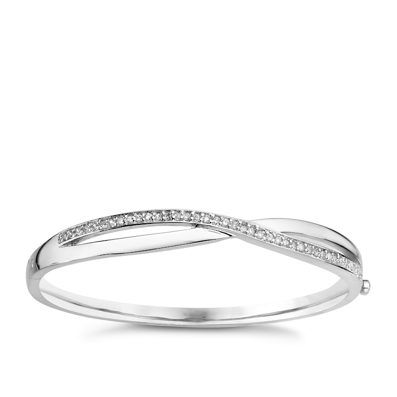 Sterling Silver Crystal Crossover Bangle