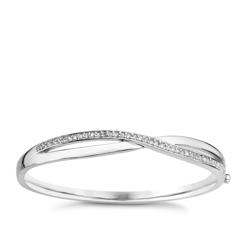 Main Image 1 of Sterling Silver Crystal Crossover Bangle