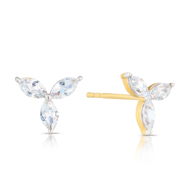 9ct Yellow Gold & Cubic Zirconia Flower Stud Earrings