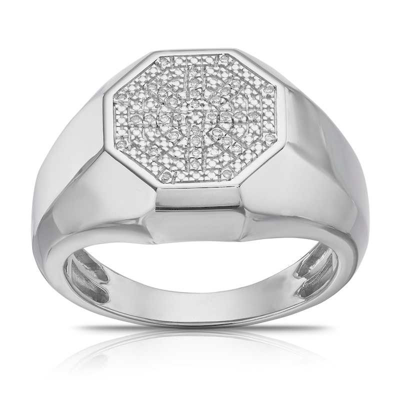 Men's Sterling Silver 0.05ct Diamond Cluster Hexagon Ring