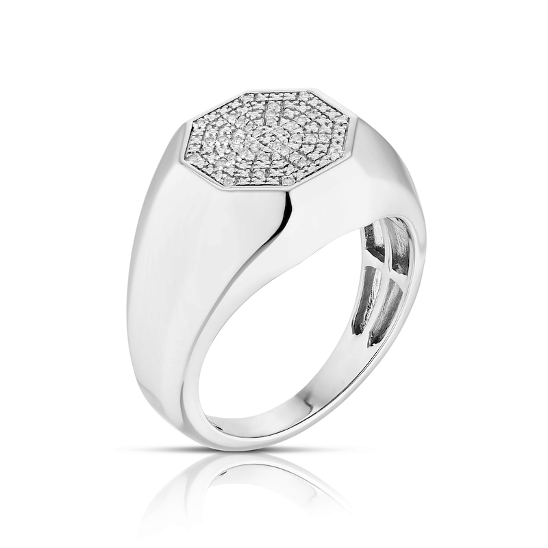 Men's Sterling Silver 0.05ct Diamond Cluster Hexagon Ring