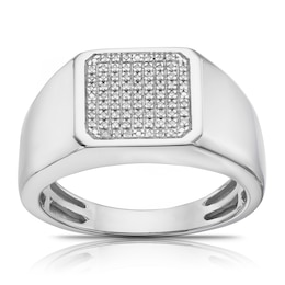 Men's Sterling Silver 0.10ct Diamond Cluster Square Ring