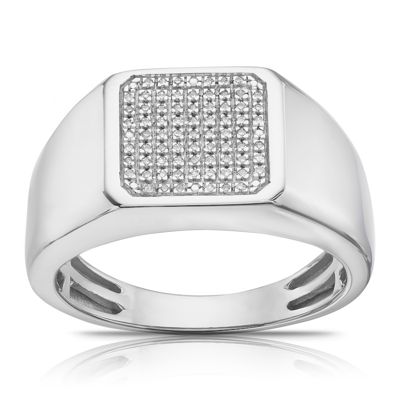 Men's Sterling Silver 0.10ct Diamond Cluster Square Ring | H.Samuel