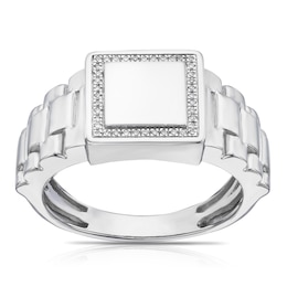 Men's Sterling Silver 0.05ct Diamond Square Signet Ring
