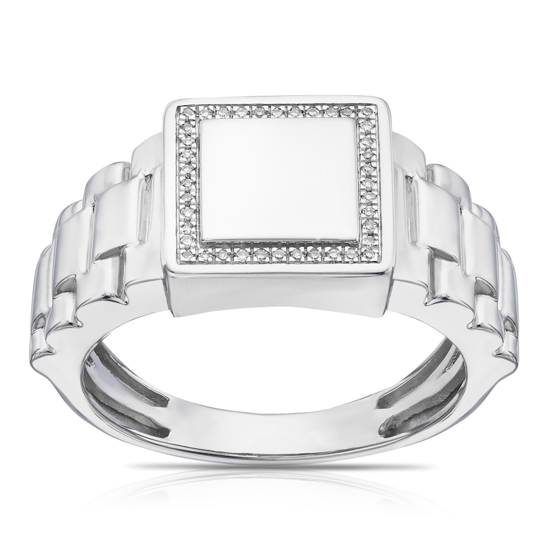 Main Image 1 of Men's Sterling Silver 0.05ct Diamond Square Signet Ring