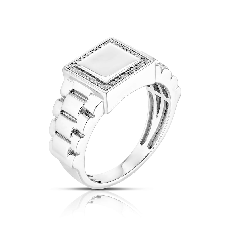 Main Image 2 of Men's Sterling Silver 0.05ct Diamond Square Signet Ring