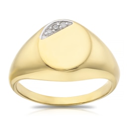 Men's Sterling Silver & 18ct Gold Plated Vermeil 0.04ct Diamond Signet Ring