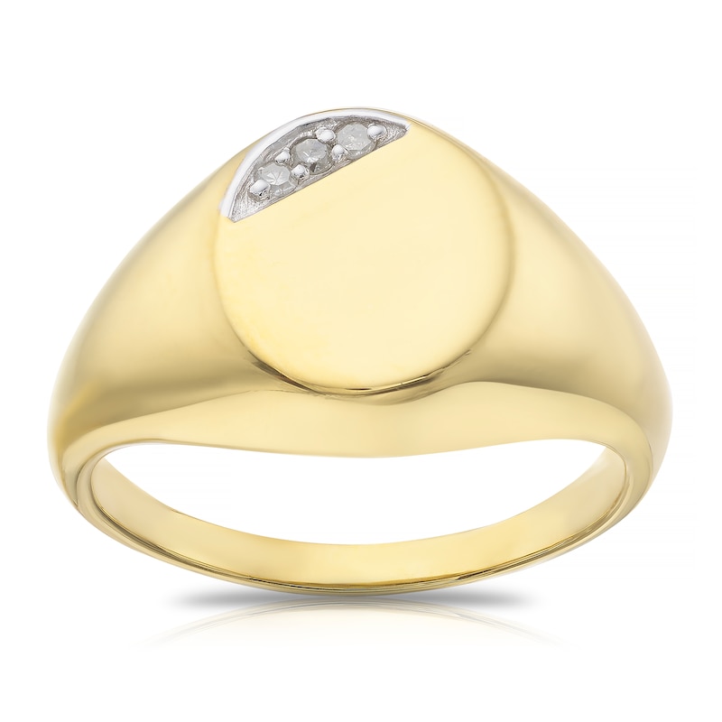 Men's Sterling Silver & 18ct Gold Plated Vermeil 0.04ct Diamond Signet Ring