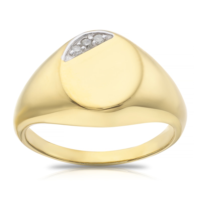 Main Image 1 of Men's Sterling Silver & 18ct Gold Plated Vermeil 0.04ct Diamond Signet Ring