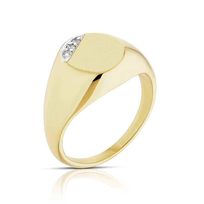Main Image 2 of Men's Sterling Silver & 18ct Gold Plated Vermeil 0.04ct Diamond Signet Ring